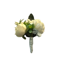 Load image into Gallery viewer, TXV Mart White & Cream Boutonniere | Rustic Wedding Flowers | Artificial Rose | Groom Boutonniere | Realistic Flowers | Rustic Style-TXV Mart
