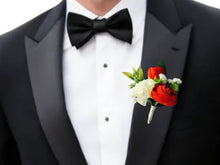Load image into Gallery viewer, TXV Mart Red Ranunculus & White Carnation Boutonniere | Elegant Wedding Accessory | Elegant Red and White Floral Boutonniere for Groomsmen-TXV Mart