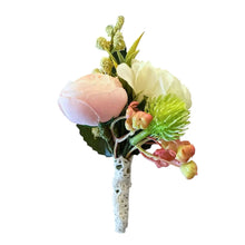 Load image into Gallery viewer, TXV Mart Wedding Boutonniere For Men | Groom Boutonniere | Pink Ranunculus White Hydrangea Boutonniere | Rustic Boutonniere-TXV Mart