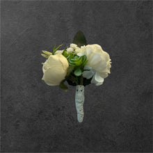 Load image into Gallery viewer, TXV Mart White & Cream Boutonniere | Rustic Wedding Flowers | Artificial Rose | Groom Boutonniere | Realistic Flowers | Rustic Style-TXV Mart