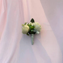 Load image into Gallery viewer, TXV Mart White & Cream Boutonniere | Rustic Wedding Flowers | Artificial Rose | Groom Boutonniere | Realistic Flowers | Rustic Style-TXV Mart