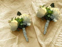 Load image into Gallery viewer, TXV Mart White & Cream Boutonniere | Rustic Wedding Flowers | Artificial Rose | Groom Boutonniere | Realistic Flowers | Rustic Style-TXV Mart