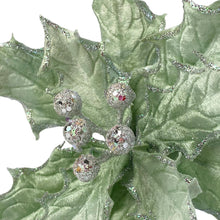 Load image into Gallery viewer, SM Poinsettia Pick | Glitter Holly Leaf Stem | Christmas Tree Decoration or Holiday Craft Accent-TXV Mart