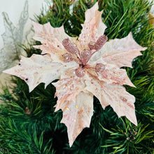 Load image into Gallery viewer, 7.5'' Diamond Poinsettia Pick | Glitter Artificial Flower | Christmas Tree Decor, Wreath Accent, Holiday Centerpiece-TXV Mart
