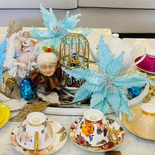 Load image into Gallery viewer, Poinsettia Pick | Glitter Holiday Floral Stem | Mint Green Leaf Ornament for Christmas Tree or Wreath-TXV Mart