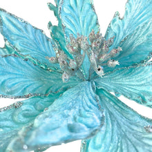 Load image into Gallery viewer, Poinsettia Pick | Glitter Holiday Floral Stem | Mint Green Leaf Ornament for Christmas Tree or Wreath-TXV Mart