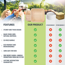 Load image into Gallery viewer, TXV Mart Disposable Palm Leaf Plates Square 10 Inch 25 Pack 100% Natural, Biodegradable and Compostable, Heavy Duty, Party, Weddings, Picnic, Holidays-disposal dinnerware-TXV Mart