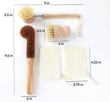 Load image into Gallery viewer, TXV Mart Eco-friendly Natural Wooden Kitchen Cleaning Brush Set, 5 piece, Wooden Dish Cleaning Brush Set, Loofah Dish Sponges, Dish and Bottle Scrubber Brushes-TXV Mart