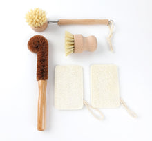 Load image into Gallery viewer, TXV Mart Eco-friendly Natural Wooden Kitchen Cleaning Brush Set, 5 piece, Wooden Dish Cleaning Brush Set, Loofah Dish Sponges, Dish and Bottle Scrubber Brushes-TXV Mart