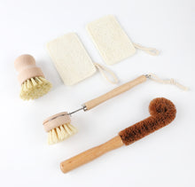 Load image into Gallery viewer, TXV Mart Eco-friendly Natural Wooden Kitchen Cleaning Brush Set, 5 piece, Wooden Dish Cleaning Brush Set, Loofah Dish Sponges, Dish and Bottle Scrubber Brushes-TXV Mart