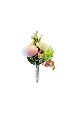 TXV Mart Wedding Boutonniere For Men | Groom Boutonniere | Pink Ranunculus White Hydrangea Boutonniere | Rustic Boutonniere-TXV Mart