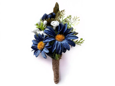 TXV Mart Elegant Midnight Blue Daisy Boutonniere | Rustic Wedding Accessory | Groom & Groomsmen | Handmade Daisy Boutonniere-TXV Mart