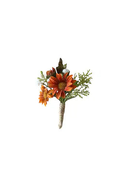 TXV Mart Elegant Orange Daisy Boutonniere | Rustic Wedding Accessory | Groom & Groomsmen | Handmade Daisy Boutonniere-TXV Mart