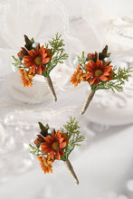 Load image into Gallery viewer, TXV Mart Elegant Orange Daisy Boutonniere | Rustic Wedding Accessory | Groom &amp; Groomsmen | Handmade Daisy Boutonniere-TXV Mart

