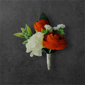 TXV Mart Red Ranunculus & White Carnation Boutonniere | Elegant Wedding Accessory | Elegant Red and White Floral Boutonniere for Groomsmen-TXV Mart