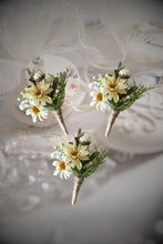Load image into Gallery viewer, TXV Mart Elegant Cream Daisy Boutonniere | Rustic Wedding Accessory | Groom &amp; Groomsmen | Handmade Daisy Boutonniere-TXV Mart
