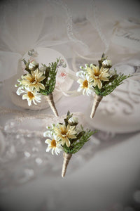 TXV Mart Elegant Cream Daisy Boutonniere | Rustic Wedding Accessory | Groom & Groomsmen | Handmade Daisy Boutonniere-TXV Mart