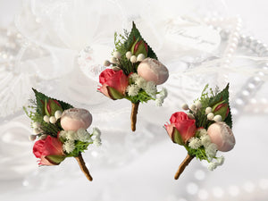 TXV Mart Wedding Boutonniere For Men | Groom Boutonniere | Pink and White Boutonniere | Rustic Wedding | Bohemian Boutonniere |-TXV Mart