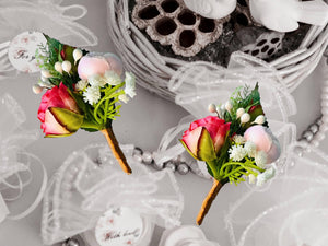 TXV Mart Wedding Boutonniere For Men | Groom Boutonniere | Pink and White Boutonniere | Rustic Wedding | Bohemian Boutonniere |-TXV Mart