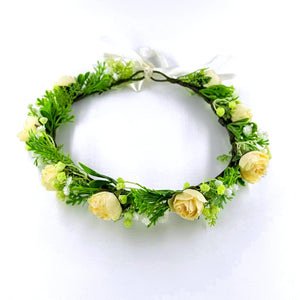 Rustic Garden Floral Crown – Cream Roses & Greenery-Crown-TXV Mart