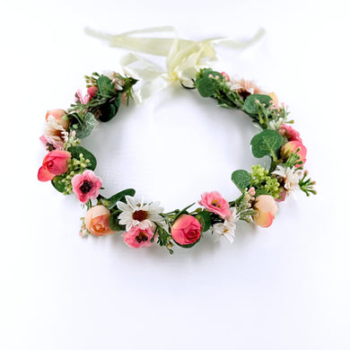 Romantic Garden Floral Crown with Pink & Ivory Blooms-Crown-TXV Mart