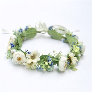 TXV Mart Romantic 22" White Blue Flower Crown | Handmade Floral Headpiece for Weddings, Photoshoots, Festivals-TXV Mart