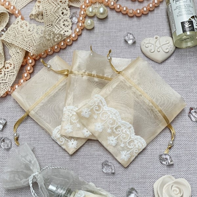 10pcs Elegant Lace Organza Favor Bags with Pearls-Wedding Favors-TXV Mart