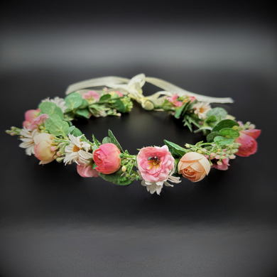 Romantic Garden Floral Crown with Pink & Ivory Blooms-Crown-TXV Mart