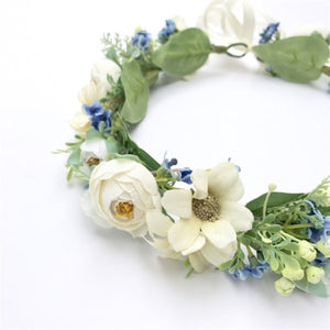 TXV Mart Romantic 22" White Blue Flower Crown | Handmade Floral Headpiece for Weddings, Photoshoots, Festivals-TXV Mart