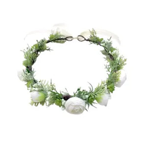 TXV Mart White Ranunculus Flower Crown – 22" Full Circle Boho Halo with Greenery & Faux Succulents – Bridal or Flower Girl Headpiece-TXV Mart