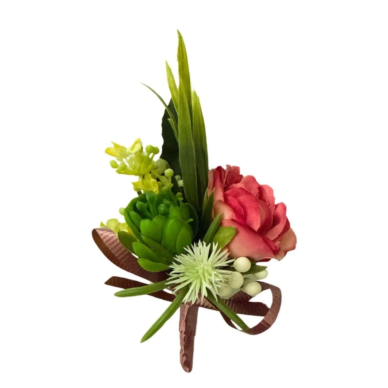 artificial succulent boutonniere TXV Mart Pink Rose Boutonniere | Rose & Succulent Boutonniere | Groom Boutonniere