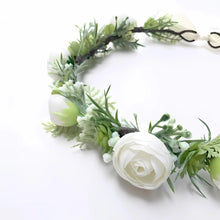 Load image into Gallery viewer, TXV Mart White Ranunculus Flower Crown – 22&quot; Full Circle Boho Halo with Greenery &amp; Faux Succulents – Bridal or Flower Girl Headpiece-TXV Mart
