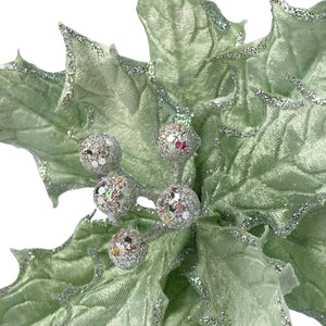 SM Poinsettia Pick | Glitter Holly Leaf Stem | Christmas Tree Decoration or Holiday Craft Accent-TXV Mart