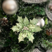 Load image into Gallery viewer, SM Poinsettia Pick | Glitter Holly Leaf Stem | Christmas Tree Decoration or Holiday Craft Accent-TXV Mart
