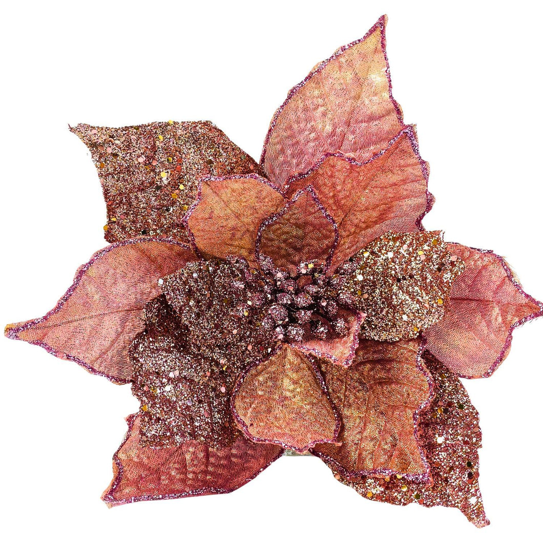 11'' Diamond Poinsettia Pick | Glitter Christmas Flower | Holiday Tree or Wreath Decoration-TXV Mart