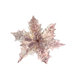 7.5'' Diamond Poinsettia Pick | Glitter Artificial Flower | Christmas Tree Decor, Wreath Accent, Holiday Centerpiece-TXV Mart