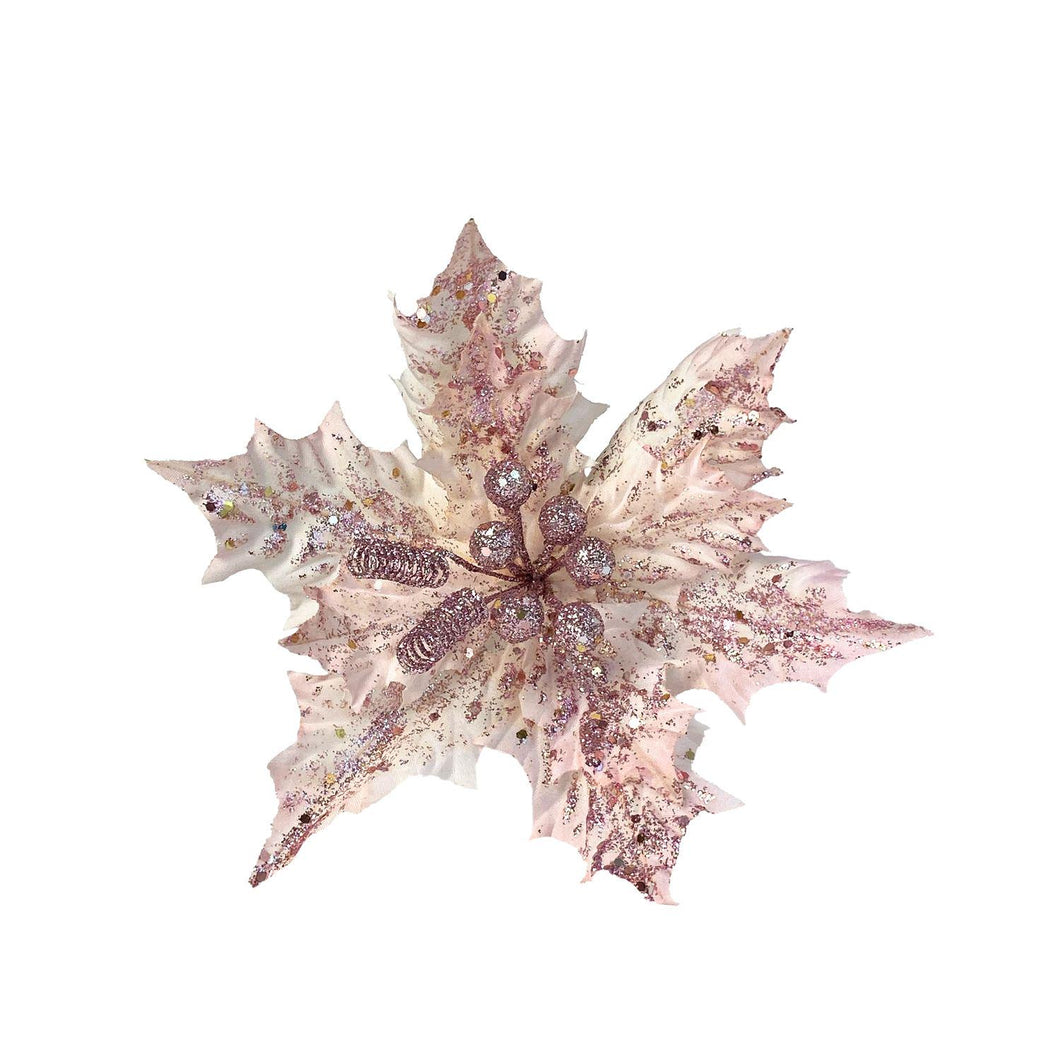 7.5'' Diamond Poinsettia Pick | Glitter Artificial Flower | Christmas Tree Decor, Wreath Accent, Holiday Centerpiece-TXV Mart