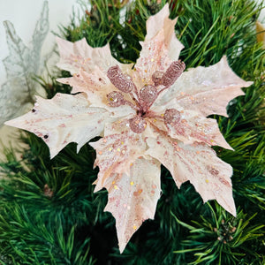 7.5'' Diamond Poinsettia Pick | Glitter Artificial Flower | Christmas Tree Decor, Wreath Accent, Holiday Centerpiece-TXV Mart