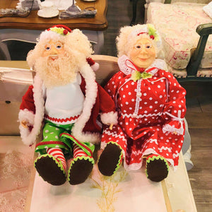 Mini Mr and Mrs Santa in Pajama | Cute Christmas Dolls | Holiday Shelf Decor for Home & Office-TXV Mart