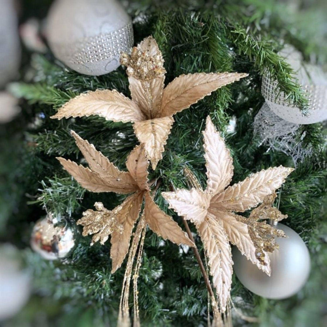 23.5'' Leaves Spray | Velvet Gold Brown Leaf Stem | Holiday Christmas Tree Decor Accent-TXV Mart