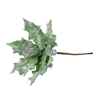 SM Poinsettia Pick | Glitter Holly Leaf Stem | Christmas Tree Decoration or Holiday Craft Accent-TXV Mart
