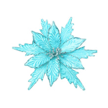 Load image into Gallery viewer, Poinsettia Pick | Glitter Holiday Floral Stem | Mint Green Leaf Ornament for Christmas Tree or Wreath-TXV Mart
