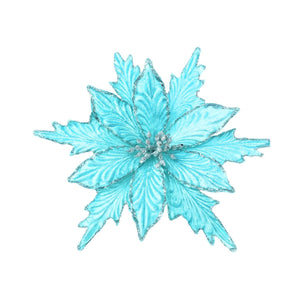 Poinsettia Pick | Glitter Holiday Floral Stem | Mint Green Leaf Ornament for Christmas Tree or Wreath-TXV Mart