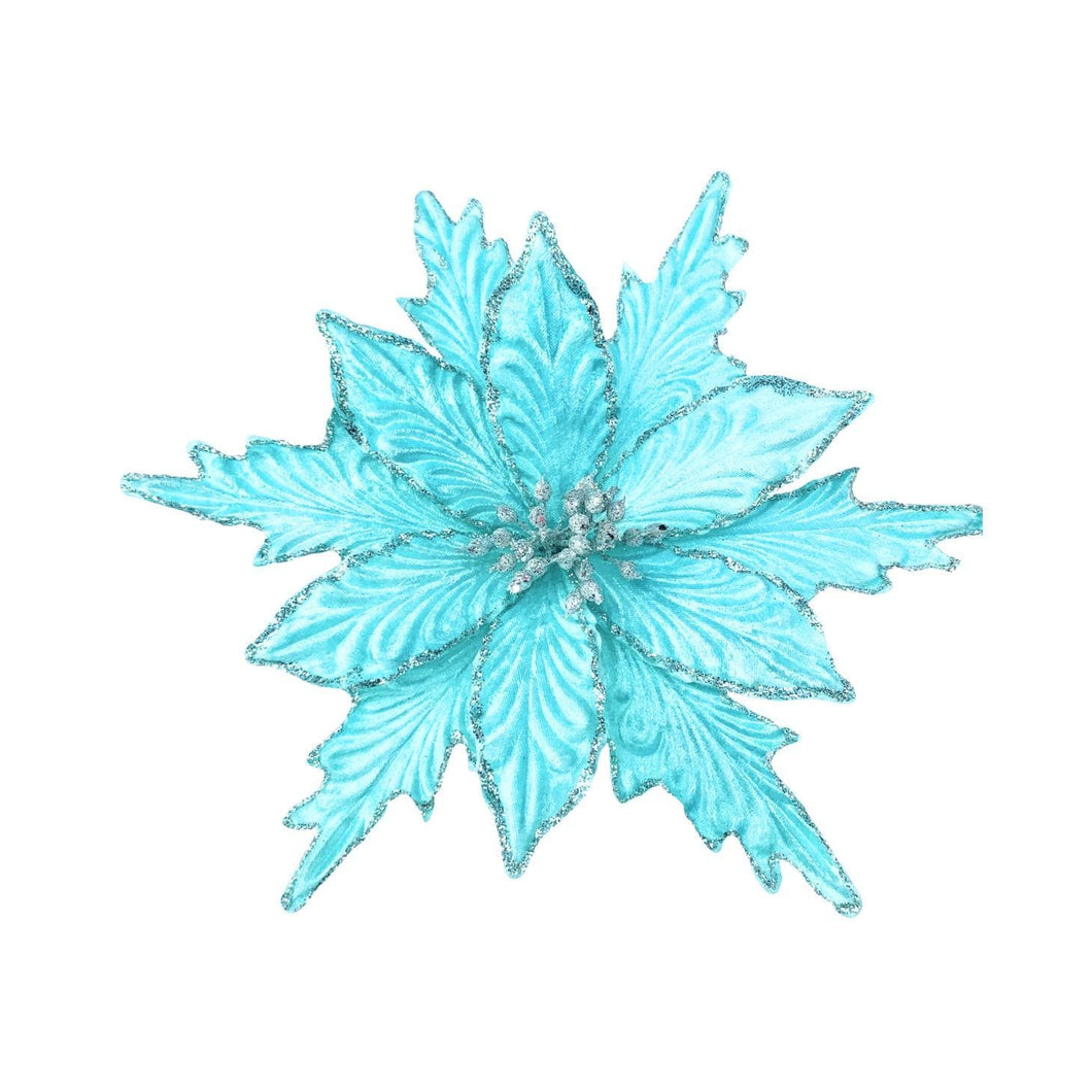 Poinsettia Pick | Glitter Holiday Floral Stem | Mint Green Leaf Ornament for Christmas Tree or Wreath-TXV Mart