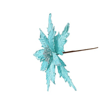 Load image into Gallery viewer, Poinsettia Pick | Glitter Holiday Floral Stem | Mint Green Leaf Ornament for Christmas Tree or Wreath-TXV Mart
