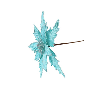 Poinsettia Pick | Glitter Holiday Floral Stem | Mint Green Leaf Ornament for Christmas Tree or Wreath-TXV Mart
