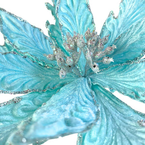 Poinsettia Pick | Glitter Holiday Floral Stem | Mint Green Leaf Ornament for Christmas Tree or Wreath-TXV Mart