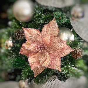 11'' Diamond Poinsettia Pick | Glitter Christmas Flower | Holiday Tree or Wreath Decoration-TXV Mart