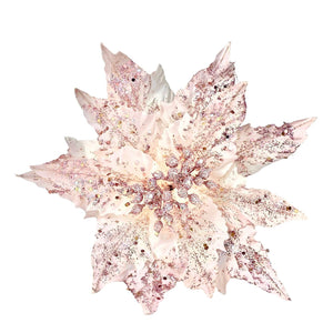 9" Diamond Poinsettia Pick | Glitter Christmas Flower | Tree Topper or Gift Decor Clip-TXV Mart