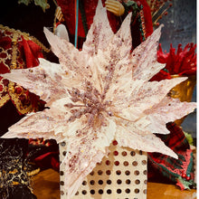 Load image into Gallery viewer, 9&quot; Diamond Poinsettia Pick | Glitter Christmas Flower | Tree Topper or Gift Decor Clip-TXV Mart

